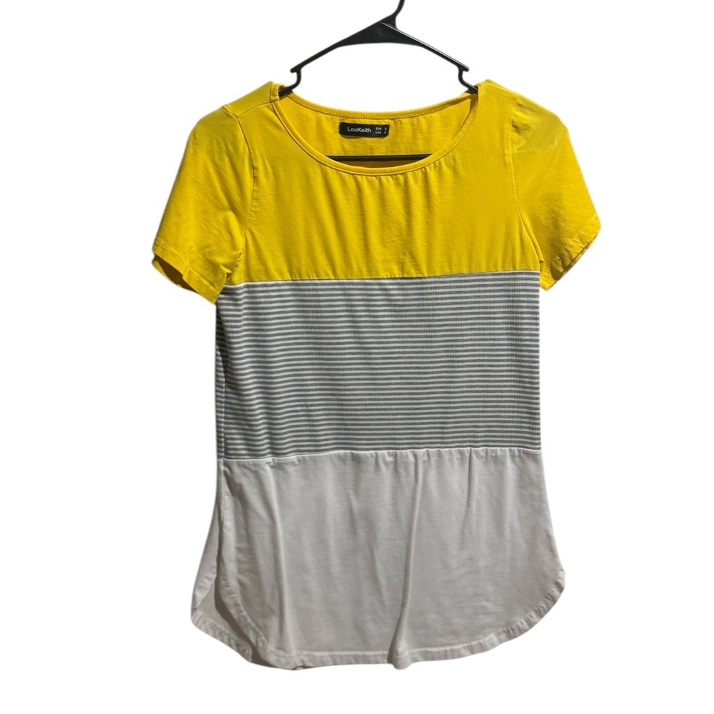 LouKeith Women's Yellow and Gray Striped Top